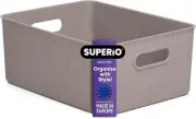 Superio Medium Taupe Ribbed Storage Bin, Plastic Storage Basket (15 Liter)