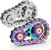 Metal Fidget Spinner Toys for Adults Figette Bike Chain Roller for Teens Sensory Cool Gadgets Anti Anxiety Relief Items Stress Toy Autism ADHD Desk Offices Gift for Boy Men - Rainbow+Silver