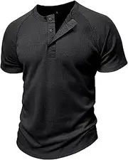 [VgueElegc] Men's Muscle Slim Henley Shirt Casual Male Tank Tops Shirts Lightweight Button T Shirts for Men