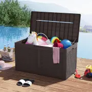 Costway380L Resin Deck Box Outdoor Waterproof Storage Bench with Lockable Lid-Brown