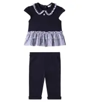 [Patachou] Patachou Baby striped cotton dress and leggings set M 12 blue