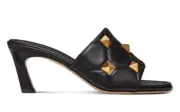 Valentino Rockstud 65 Roman Stud Black Gold Backless Mule Slide Heel Sandal 39
