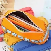 Student Stationery Box Pencil Case Animal Pattern Bus Shaped Canvas Pen Bag NR9