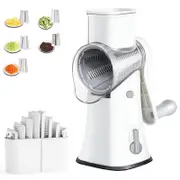 Catzon Cheese Grater Hand Crank with 5 Replaceable Blades Easy to Clean-White