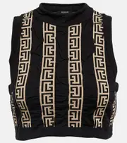 [Balmain] Balmain Monogram wool-blend crop top UK 12 multicoloured