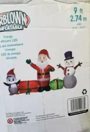 Gemmy 9ft Long Santa Snowman And Penguin Christmas Scene Inflatable