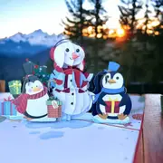 Christmas Snowman and Penguins 3D Pop Card