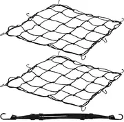 Yharnamite Motorcycle Cargo Net, 3 Pcs With Helmet Rubber Rope, 40cm x 40cm Elastic Bungee Net, Adjustable With Hooks for Motorbike, Bike, Roof, ATV
