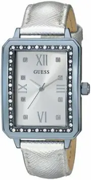 GUESS BLUE & SILVER-TONE ANALOG 0841L3 SILVER LEATHER BAND WOMENS WATCH