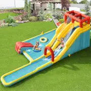 Costway7 in 1 Inflatable Water Park Dual Long Slide Jumping Bounce House with Blower
