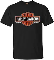 [HARLEY-DAVIDSON] Men's Elongated Orange Bar & Shield Black T-Shirt 30290285