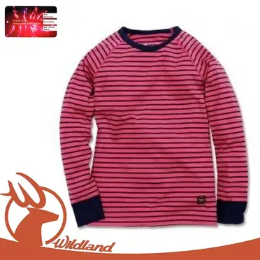 【Wildland 荒野 童 遠紅外線彈性條紋衣《紅》】0A12683/休閒衫/條紋/彈性/保暖衣