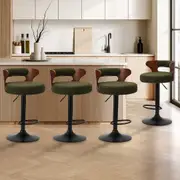 Oikiture 4x Bar Stools Gas Lift Boucle Fabric Green