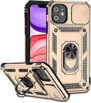 Case for iPhone 11 6.1", Rugged Shockproof Cover with 360° Rotatable Magnetic Kickstand and Slide Camera Lens Cover Case for iPhone 11 6.1"-Gold