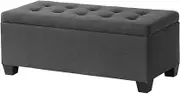 Artiss Tufted Storage Ottoman, Foot Rest Stool Bench Padded Seat Blanket Box Chest Bedroom Living Room Indoor, Charcoal 97 x 41.5 x 35cm Faux Linen Fabric Open Lid Heavy Duty