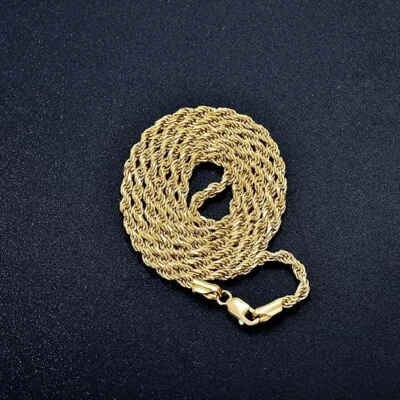 *NEW Gold 3mm x 24" Twisted Rope Chain Necklace Solid Metal 925 Sterling Silver