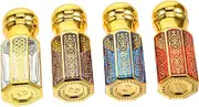 4Pcs Refillable Mini Glass Perfume Bottles with Roller Balls Essential Oil Dispenser for Travel and Daily Use Middle Eastern Style Grey