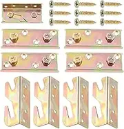 Swpeet 40Pcs 4 Inch Bed Rail Brackets Tool Set, 4 Pair of Heavy Duty Non-Mortise Bed Frame Connectors Wooden Bed Rail Fasteners with 32Pcs Screws, Bed Rail Fittings for Headboards Footboards