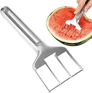 Watermelon Fork Slicer - Three-Cut Watermelon Dicer - Kitchen Gadget Stainless Steel Fruit Cutter for Daily Salads Desserts Platter Home Camping Travel Picnic Women Men Gatherings Outdoor