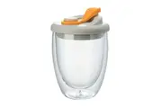 Double Walled Glass Juice Cup With Silicone Leak-Proof Cover-Orange