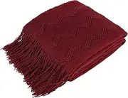 PAVILIA Maroon Red Knit Throw Blanket Couch, Soft Knitted Boho Farmhouse Home Decor Woven Throw, Cozy Decorative Afghan Bed Sofa, Outdoor Summer Fall Gift Lightweight, Burgundy Wine Cranberry, 50x60
