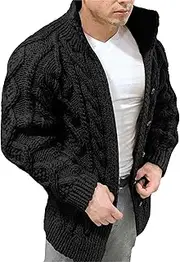 [Qolkmuiy-GJ] Men's Winter Slim Fit Open Sweaters Shawl Collar Cable Knited Cardigan Slim Fit Cable Knit Long Sleeve