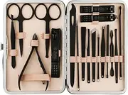 Beauté Secrets Manicure Pedicure kit,18pcs Stainless Steel Professional Nail Clippers Pedicure Set with Black Leather Storage Case, Perfect Gifts for Women and Men (Black)