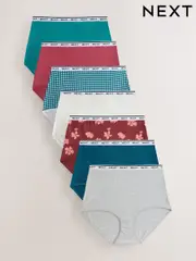 Gingham Print Full Brief Logo Knickers 7 Pack (F01470) | $56