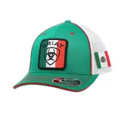 ARIAT Men's Flexfit 110 Cap - Green Logo & Mexican Flag, White Mesh Back, Sna...