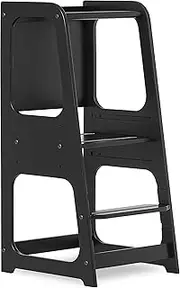 Dream On Me Explora Tower & Step Stool in Black, Anti-Slip Base, Multipurpose Kids Step Stool, 3 Platform Heights, Chalkable Black Board