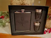 TEXAS RANGERS WORLD SERIES CHAMPIONS FLASK & SHOT GLASS SET COREY SEAGER WHISKEY