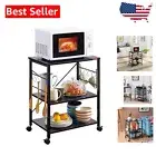 3-Tier Rolling Microwave Cart: Compact Kitchen Utility & Coffee Stand on Wheels