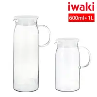 在飛比找momo購物網優惠-【iwaki】玻璃把手耐熱玻璃水壺-600ml+1L(買一送