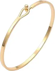 [PERNNLA PEARL] Thin Cuff Bangle Hook Bracelet 18K Gold Personalized Open Clasp Oval Inspiration Bangle Bracelet for Women Girls
