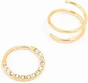 [Lovisa] Gold Plated Cubic Zirconia And Spiral Nose 2-Pack | Premium PVD Gold-Plating | Hypoallergenic | On Trend Designs