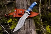 Handmade Damascus Survival Hunting Knife With Sheath, 15 inch Fixed Blade