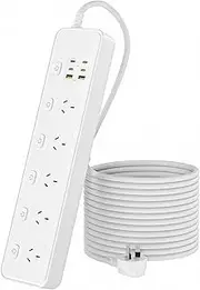 Power Board Independent Switch Surge Protector, Power Strip 5 Widely Outlets and 6 USB Ports(4 USB C Outlets) with PD30W Super Fast Charging, 1.8M Extension Cord, Wall Mount for Home Office Dorm White
