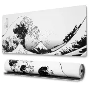 Gaming Mouse Pad with Stitched Edges, Japanese Wave Extended XL Mousepad with...