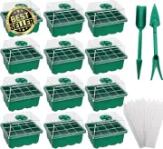 12 Pack Seed Starter Trays,10 Labels, Mini Greenhouse Germination Kit for Plants