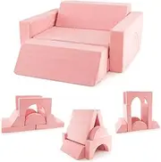 HONEY JOY 8 PCS Kids Play Sofa, Toddler Couch w/Detachable Cover for Playroom & Bedroom, Indoor Kids Creative Couch for Playing, Creating & Sleeping, Imaginative Furniture for Girls & Boys (Pink)