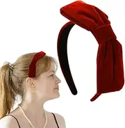 Red Velvet Bow Bowknot Headband for Women Girls Christmas Bow Hairband Hair Ribbon Top Knot Headbands Headdress Dark Red Hair Bow for Festival Costume Accessories