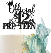 Confetti! 1pc Black Official Pre-teen 12 Cake Topper Glitter Happy 12th Birthday Cake Pick Cheers to 12 Years Old Cake Decorations for Teen 12th Birthday Party Supplies (Black)
