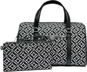 Michael Kors Jet Set Travel MD Duffle Satchel Bag + Wallet Set Logo Silver Black
