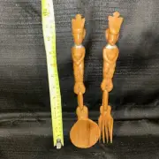 vintage large wooden fork and spoon (never Used)