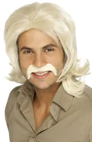 70s Retro Blonde Costume Wig with Moustache