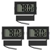 3-Pack Black LCD Thermometers with External Probes for Fridge and Aquarium