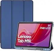 [ProCase] Smart Case for Lenovo Tab M11/Tab K11 LTE 11" 2024 TB330FU with Pen Holder, Slim Stand Tri-Fold Hard Shell Protective Tablet Cover Translucent Back Case Support Auto Wake/Sleep -Navy
