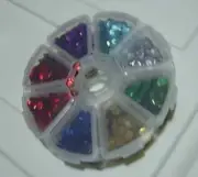Faceted SEQUINS Acrylic Assorted colors in 8 section Plastic container 4 x 1 in