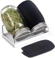Premium Mason Jar Sprouting Kit - 2X 950ml Jars, 316 Stainless Steel Mesh Lids, Blackout Sleeves & Stand