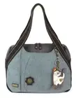 New Chala Handbag Bowling Zip Tote Large Bag Pleather Stone Indigo Blue SLIM CAT